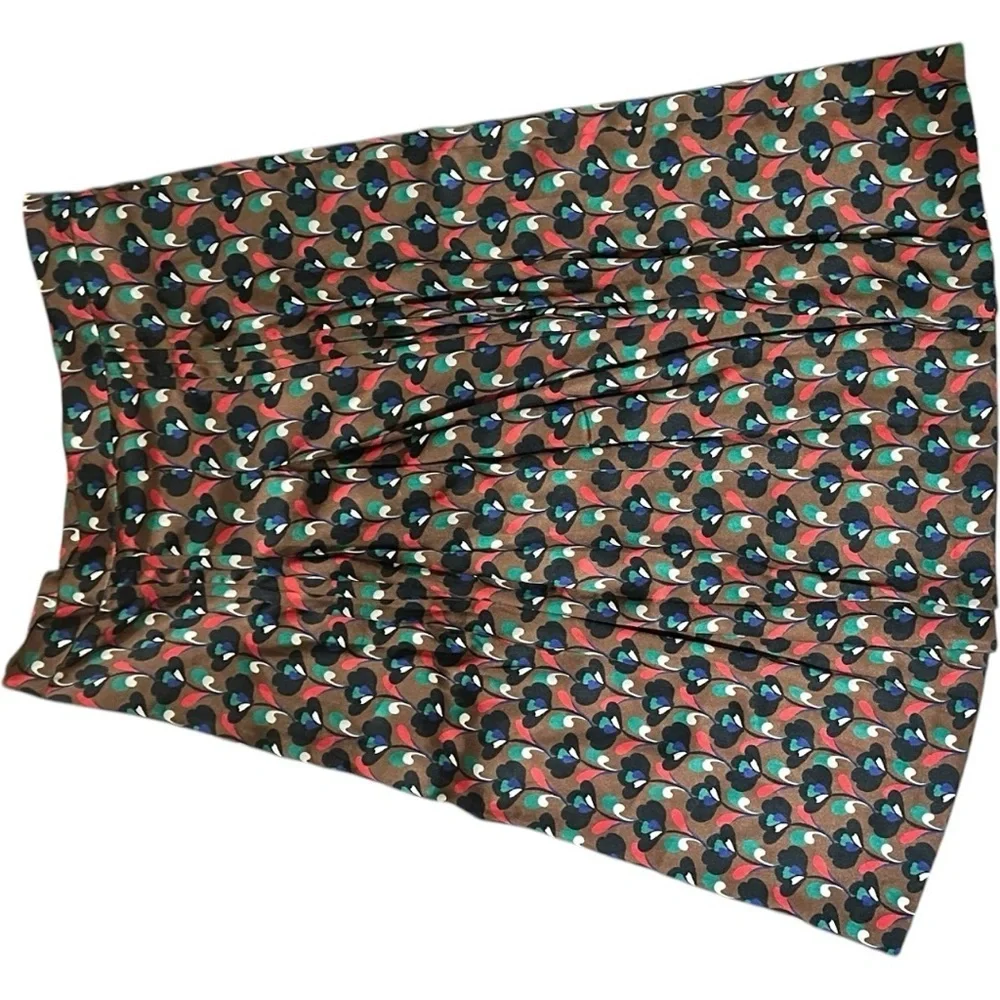 Zara Geometric Pleated Midi Skirt Brown Pattern Plus Size XXL - Picture 6 of 11